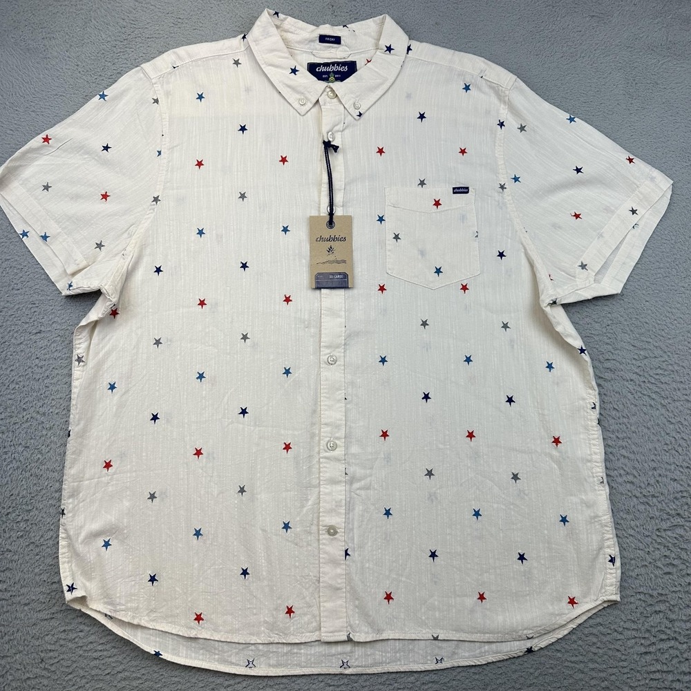 Chubbies Shirt Mens 2XL White All Stars No Stripes Resort Weave Friday